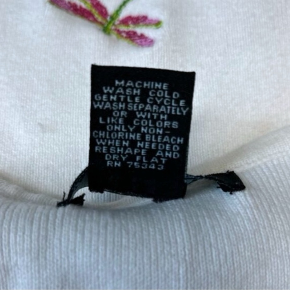 Eagle’s Eye Women’s Sleeveless Knit Top VTG 90s Dragonfly Embroidery White M - Picture 5 of 7